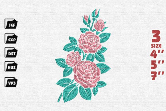 Blooming Rose Vine Embroidery