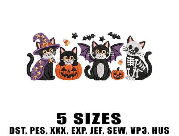 Creepy Cute Cat Embroidery Design