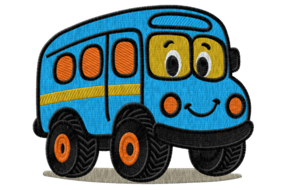 Cute Cartoon School Bus Embroidery