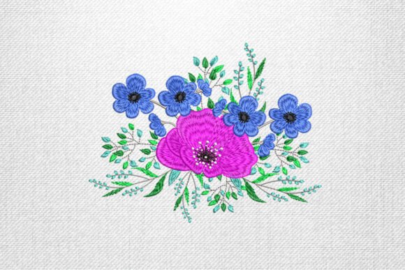 Elegant Pink Blue Floral Embroidery