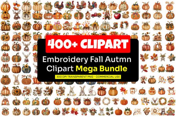 Embroidery Fall Autumn Clipart Bundle