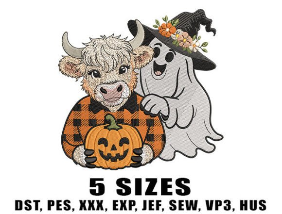 Fall Cow Ghost Embroidery Designs