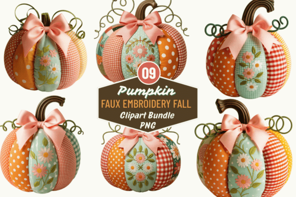 Faux Embroidery Fall Pumpkin PNG Clipart