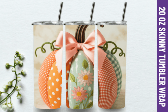 Faux Embroidery Fall Pumpkin Tumbler PNG