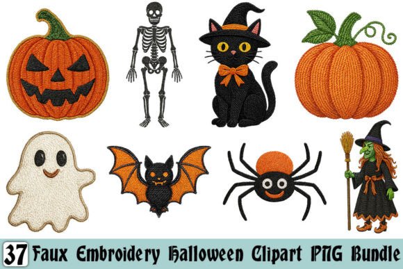 Faux Embroidery Halloween Clipart PNG