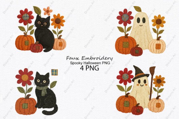 Faux Embroidery Spooky Halloween PNG