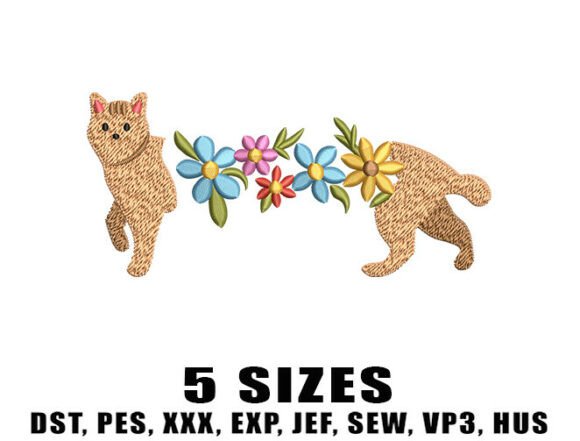 Floral Cat Embroidery Designs