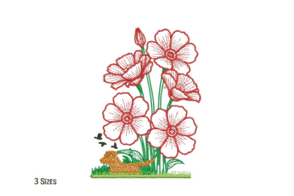 Floral Dog Bird Embroidery Design