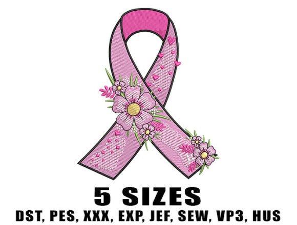 Floral Pink Ribbon Embroidery Design