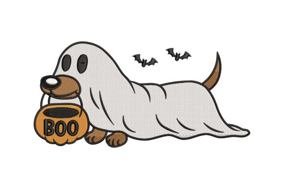 Funny Boo Ghost Dog Halloween Embroidery