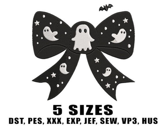 Halloween Bow Ghost Embroidery Design