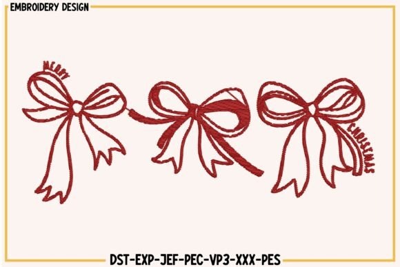 Merry Christmas Bow Embroidery Design