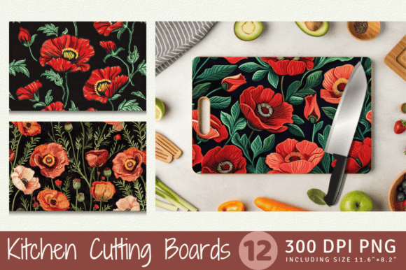 Poppy Flowers Embroidery Cutting Boards