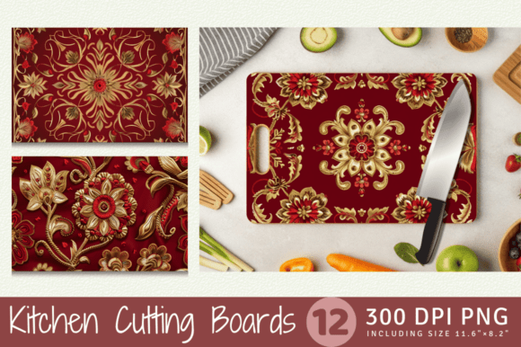 Red Gold Embroidery Cutting Boards Sub