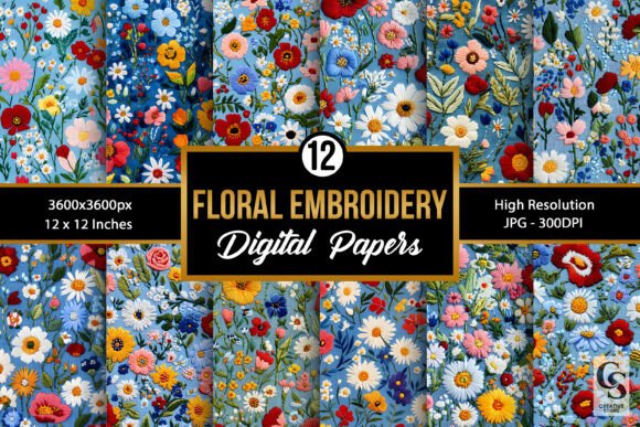 Spring Floral Embroidery Digital Papers