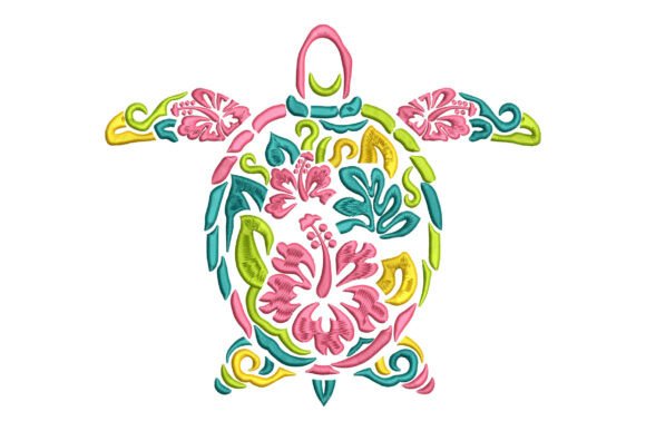 Turtle Aloha Flower Embroidery