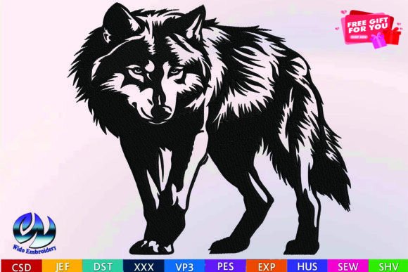 Wolf Embroidery Design, 10 Formats