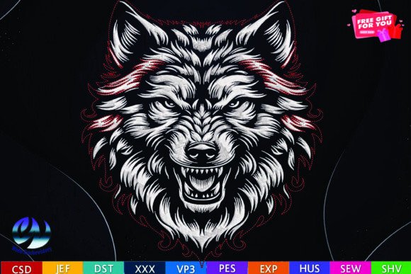Wolf Face Embroidery Design, 10 Formats